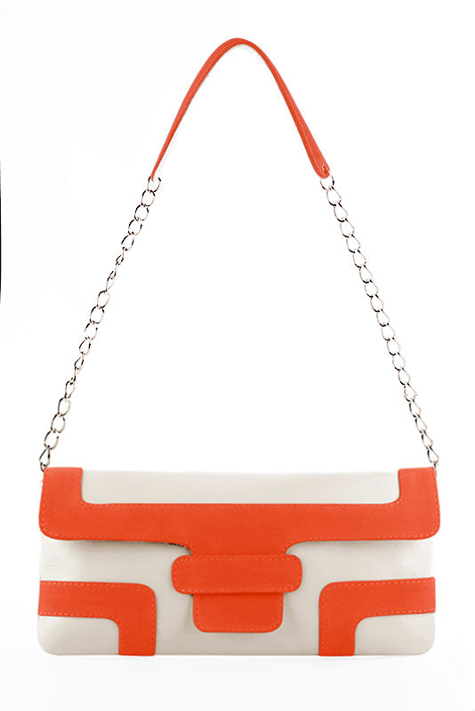 Off white and clementine orange women's dress clutch, for weddings, ceremonies, cocktails and parties. Top view - Florence KOOIJMAN